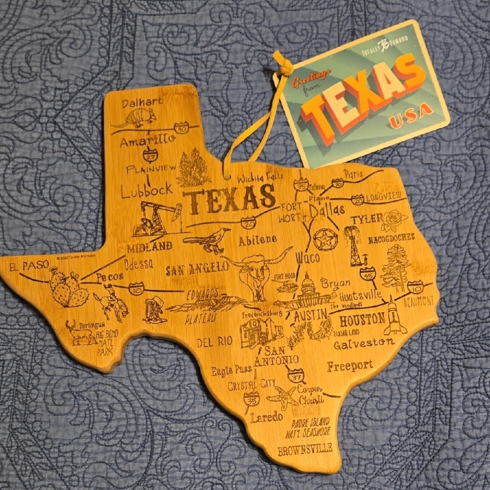 Totally Bamboo Laser Etched Texas Shaped Wooden Cutting Board NWT